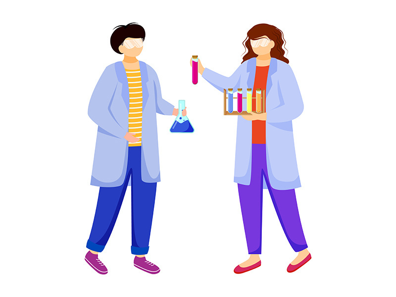 Scientists in lab coats flat vector illustration