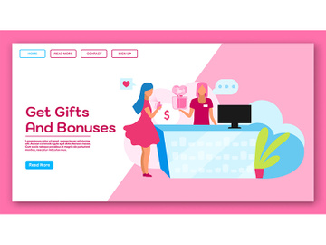 Get gifts and bonuses landing page vector template preview picture