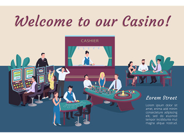 Welcome to our casino poster flat vector template preview picture