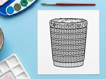 Capa de cesta de árvore de Natal tricotada com padrão de inverno festivo isolado em fundo branco.
