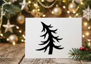 Black silhouette of a pine tree isolated on a white background for holiday design.