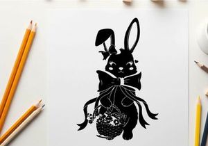 Silhouette of a cute bunny holding an easter basket