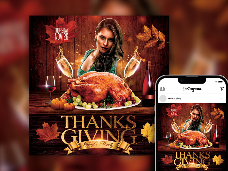 Free Charming Elegant Leafy Thanksgiving Party Instagram Post Template