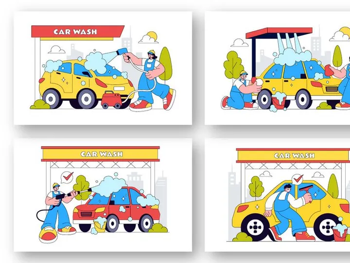 10 Car Wash Vector Illustration