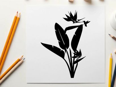 Bird of paradise flower silhouette with hummingbird