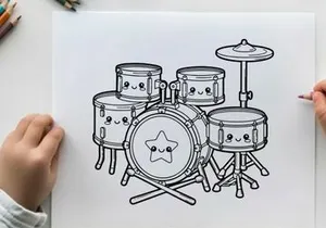 Cute drum set with face vector illustration flat design