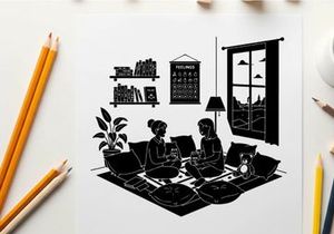Couple and dog in living room with silhouette