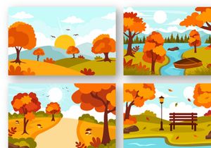 22 Autumn Landscape Blue Background Illustration