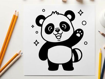Cute panda waving hand flat design vector illustration