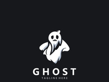 Ghost Logo, Simple Halloween Devil Design Illustration Template Black Background