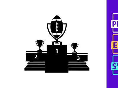 American football trophy and podium illustration with three places