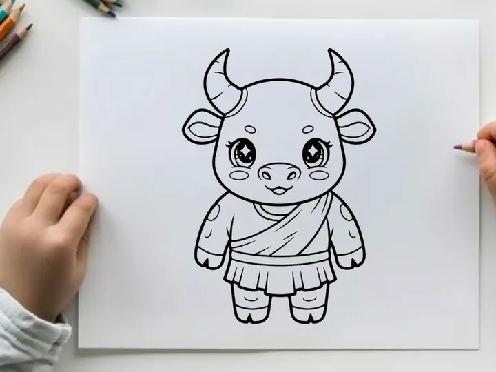 Cute cartoon calf smiling flat design vector illustration
