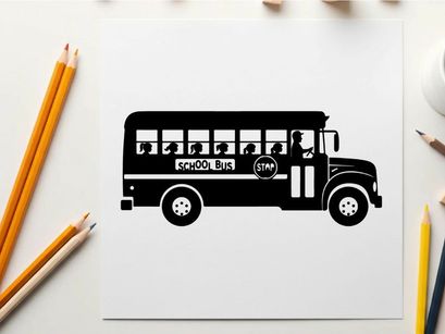 Black silhouette of a school bus vehicle