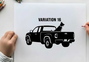 Silhouette of a dog in the back of a pickup truck variation 16