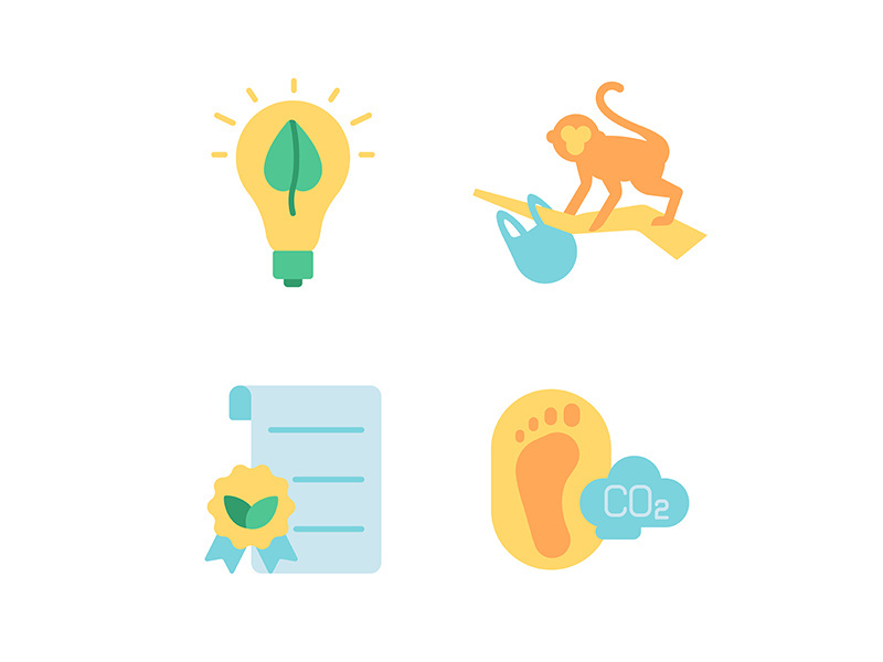 Environment pollution prevention vector flat color icon set