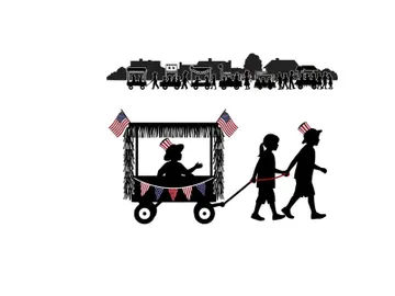 Patriotic parade silhouette with children and decorated wagon preview picture