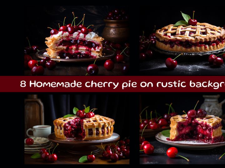 Homemade cherry pie on rustic background