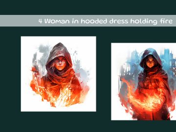 Woman in hooded dress holding fire preview picture