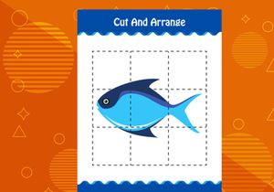 10 Pages Cut and arrange with a fish worksheet for kids. Educational game for children
