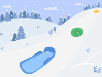 Snow hills with sleds semi flat vector illustration preview picture