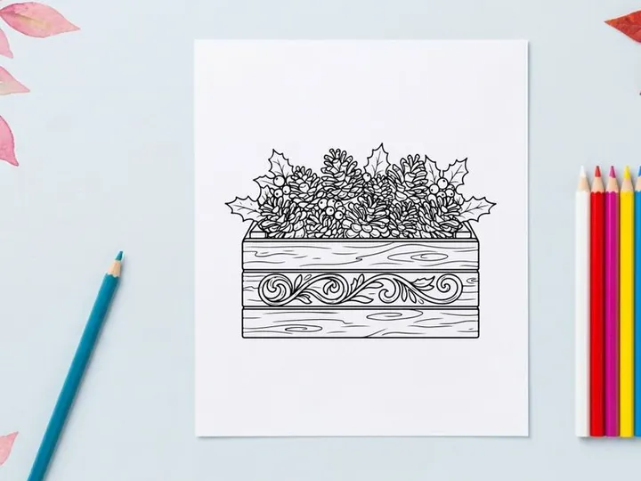 Hand-drawn Christmas cross niche with ornate floral wreath and festive greenery decoration