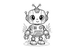 Cute robot standing in grass vector illustration flat design