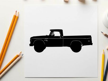 Silhouette of a classic american pickup truck with a long bed