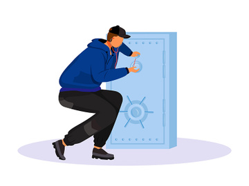Thief breaking into safe flat color vector faceless character preview picture