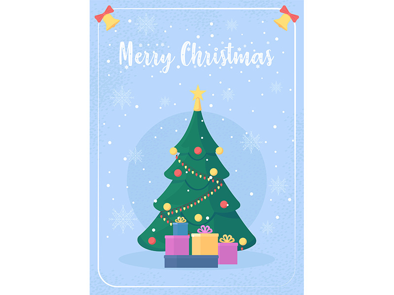 Christmas tree greeting card flat vector template