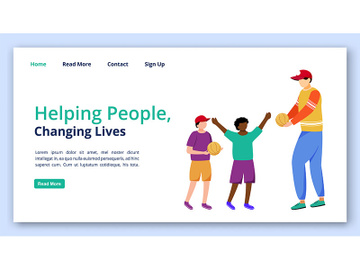 Helping people, changing lives landing page vector template preview picture