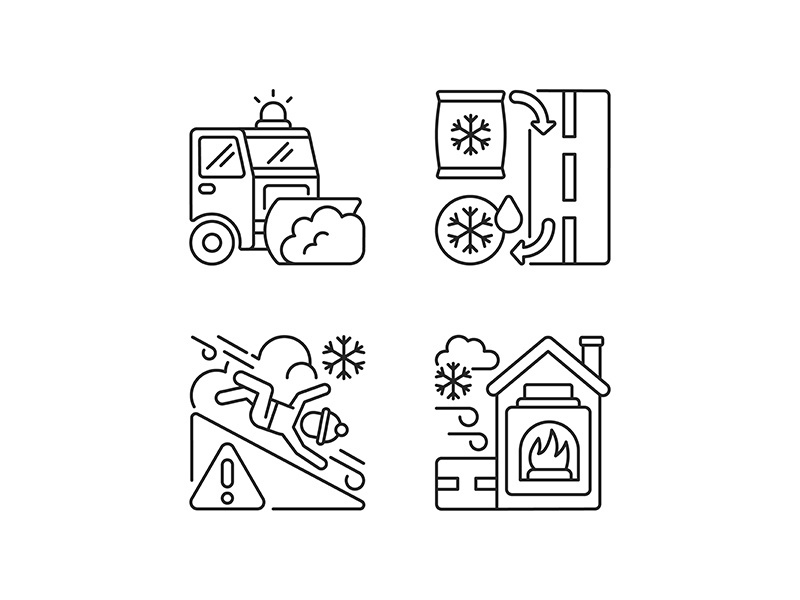Ice clearing services linear icons set