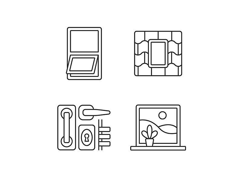 Windows replacement service linear icons set