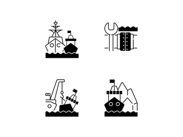Maritime structures and regulation black linear icons set preview picture