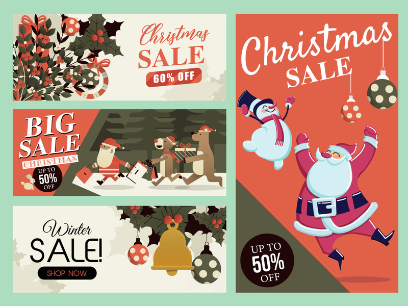christmas sale card and banner vector set