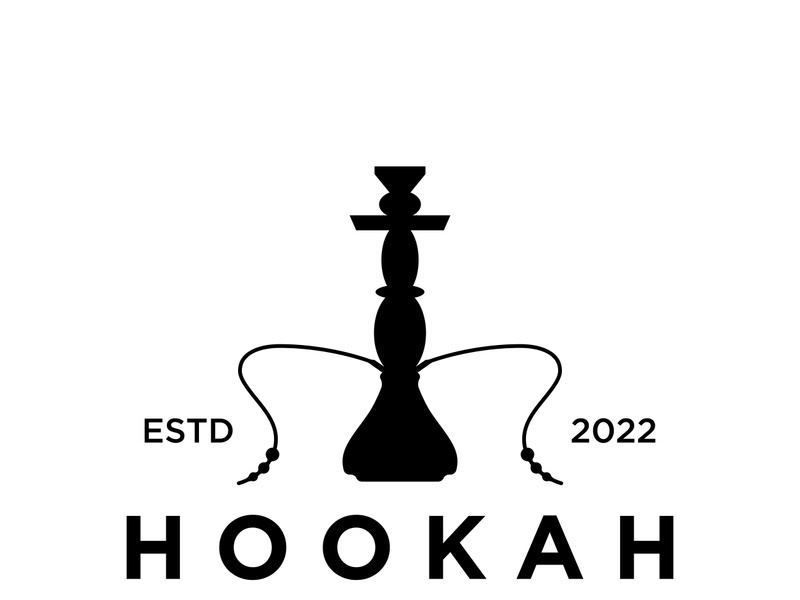 Isolated vintage hookah, shisha or waterpipe logo for club, bar, cafe and shop.