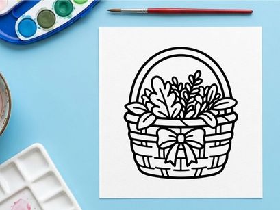 Wicker basket with autumn leaves. Decorative harvest container with a festive bow.