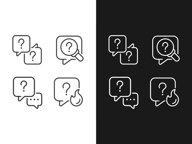 Question marks and speech bubbles linear icons set