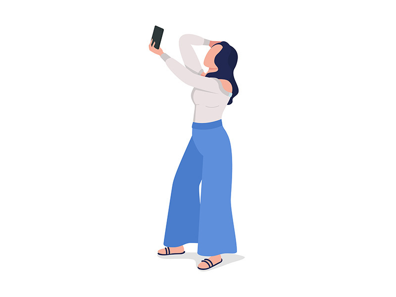 Girl taking picture semi flat color vector character