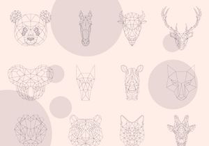Geometric line animals set, Low poly line animals set, vector illustration