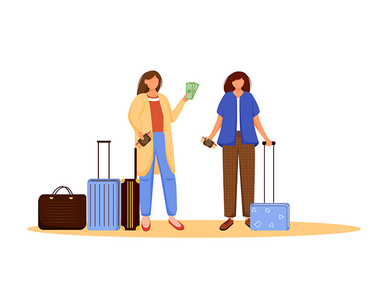 Girls pack luggage flat vector illustration