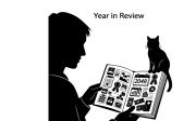Silhouette of a person reading a newspaper with a cat on their lap