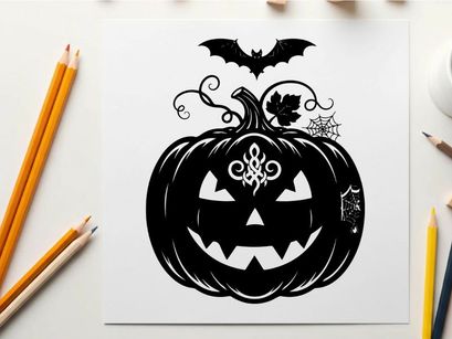 Halloween silhouette of a jack o lantern with bat