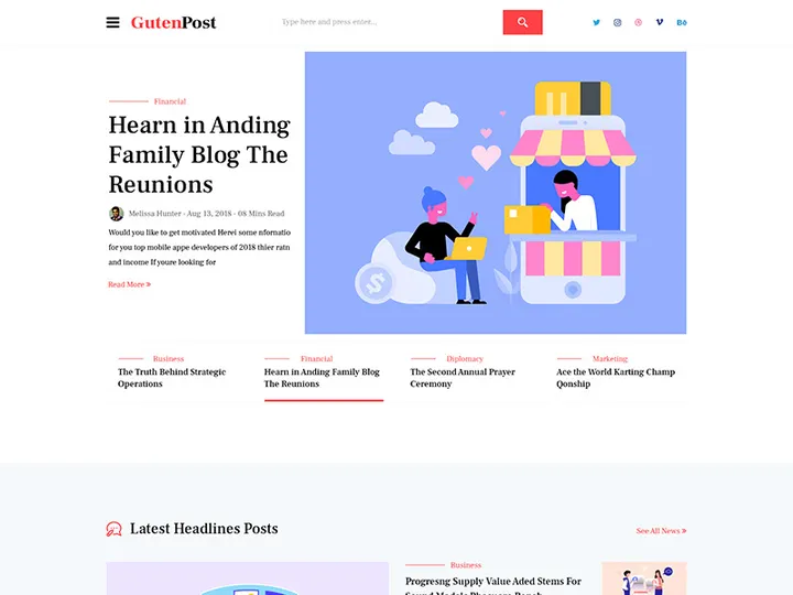 Gutenberg Blog PSD Template