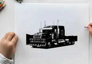 Silhouette of a large semi truck on a white background