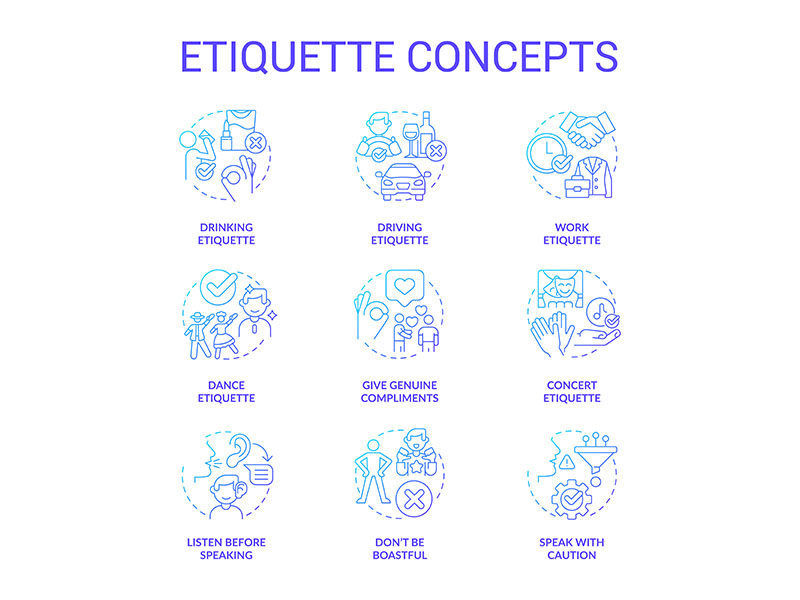 Etiquette blue gradient concept icons set