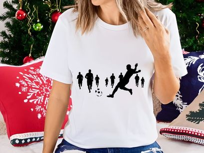 Silhouette of soccer players in action kicking ball on white background