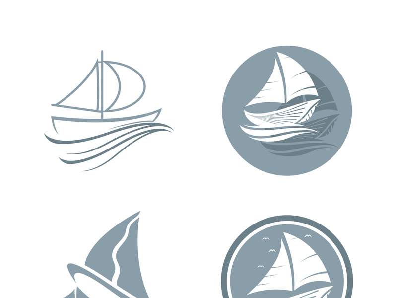 Sailboat boat on sea ocean wave with logo design simple ship
