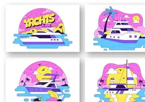 10 Luxury Yacht Tropical Illustration