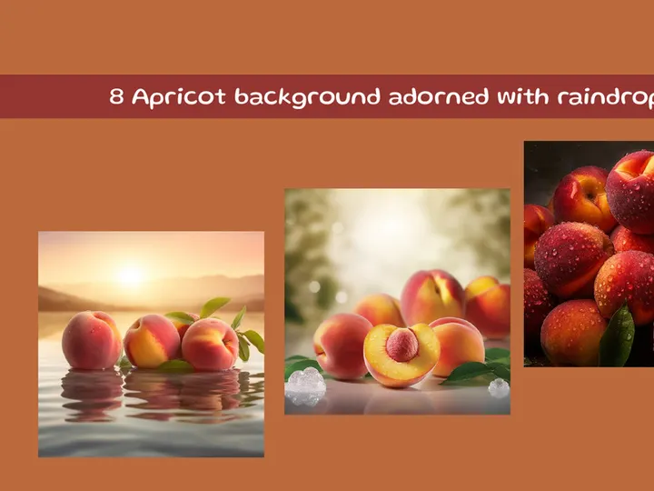 Fresh apricot background adorned with raindrops