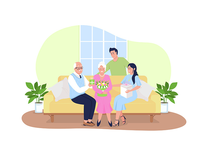 Family holiday celebration together 2D vector web banner, poster